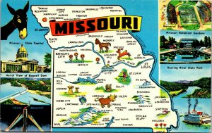 Vtg 1950s Missouri State Map Cities Towns Attractions Unused Chrome Postcard