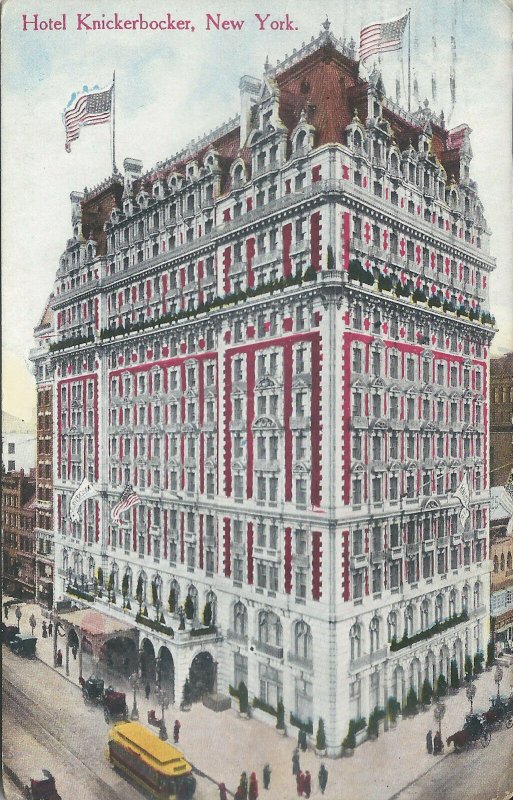 Hotel Knickerbocker, Manhattan, New York City, Early Postcard, Used in 1915