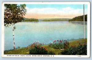 St. Stephen NB Canada Postcard Scene on St. Croix Calais 1935 Posted Vintage