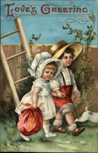 Clapsaddle Valentine Int'l Art Little Girl in Bonnet Boy in Hat c1910 PC