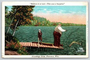 Surprised in Florence Wisconsin~Heavy Fisherman Sinks Dock~Northern Pike~1920s