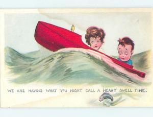 Pre-Linen comic HEAVY SWELL TIME - WOMAN AND MAN IN SMALL BOAT HL2300