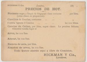 Advertising; Hickman & Cia Spice Dealer Price List On QV Postal Stationery PC 