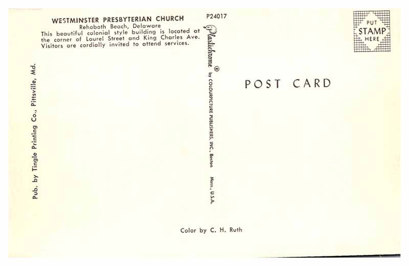 Postcard CHURCH SCENE Rehoboth Beach Delaware DE AU4856