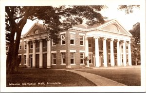 Real Photo Postcard Mission Memorial Hall in Honolulu, Hawaii