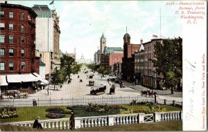 Pennsylvania Ave. Washington DC trolley cars horse buggy Postcard KJ11