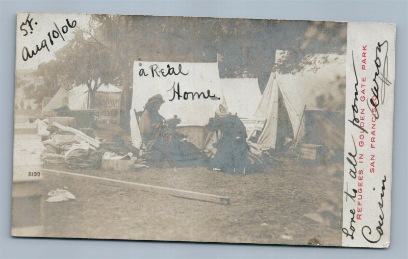 SAN FRANCISCO CA REFUGEES GOLDEN GATE PARK 1906 ANTIQUE REAL PHOTO POSTCARD RPPC