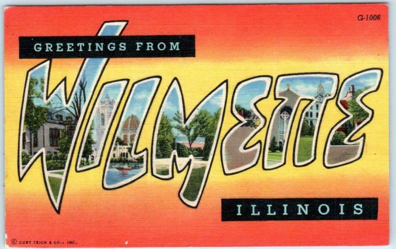 Large Letter Linen WILMETTE, ILLINOIS IL  c1940s Cook County - Curteich Postcard