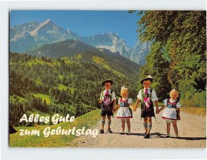 Postcard Alles Gute zum Geburtstag with Children Landscape Scenery