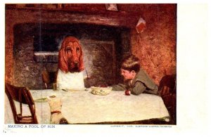 Dog   ,Bloodhounds at diner table