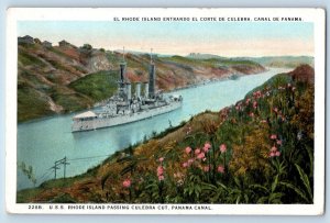 Canal De Panama Postcard El Rhode Island Passing Culebra Cut c1920's Antique