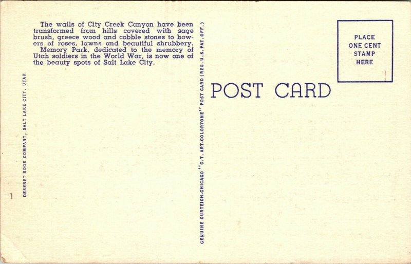 Vtg 1930's View Of Capitol Dome From Memory Park Salt Lake City Utah UT Postcard