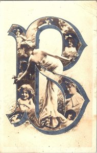 Edwardian Art Nouveau Allegorical Letter B Sexy Woman Multiple Images Postcard