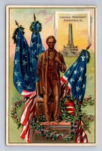 LINCOLN MONUMENT SPRINGFIELD ILLINOIS PATRIOTIC EMBOSSED POSTCARD (c. 1910)