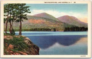 VINTAGE POSTCARD THE TWIN MOUNTAINS OF LAKE GEORGE NEW YORK POSTED 1936