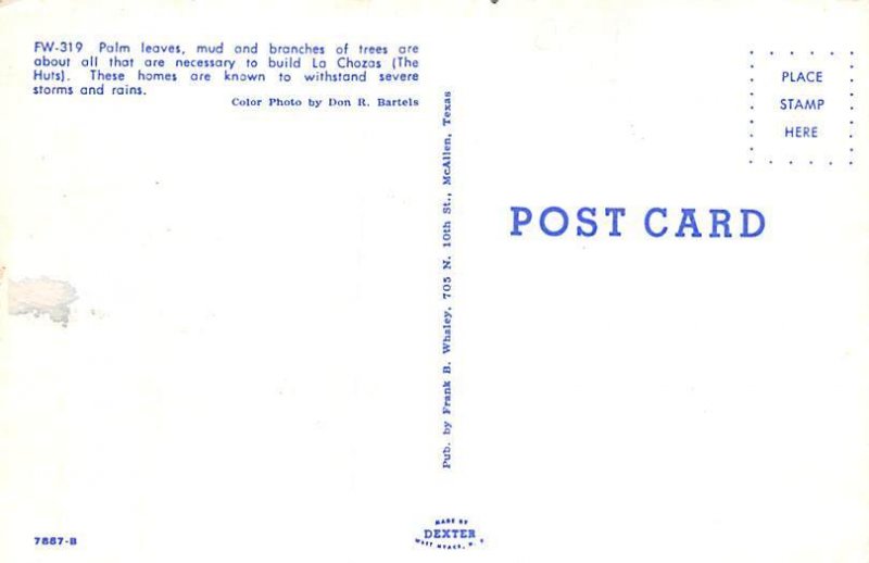 The Huts Palm Leaves - Misc, Texas TX Postcard
