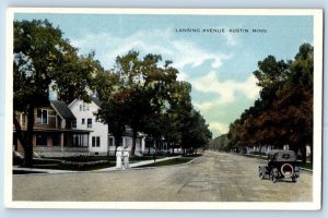 Austin Minnesota MN Postcard Lansing Avenue Exterior House Street c1920 Vintage