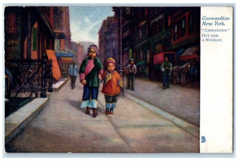 c1910's Cosmopolitan New York Chinatown Our For Holiday Oilette Tuck's Postcard