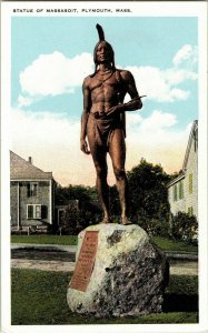 Statue Massasoit Plymouth Mass Divided Back Postcard Cambridge Tichnor View UNP 