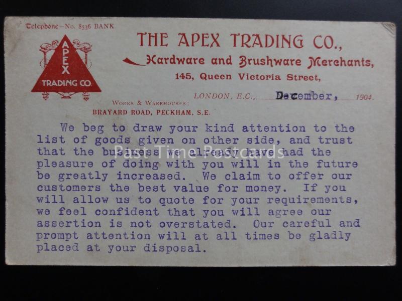 Advertising: APEX TRADING Co 145 Queen Victoria St. London & Peckham c1904