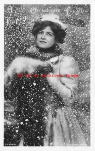 Christmas, Rotograph RPPC, Pretty Woman in Snow Storm Scene