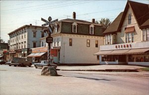 Orleans Vermont VT Railroad Crossing Street Scene Vintage Postcard