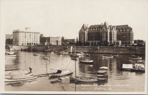Victoria BC Boats Empress Hotel Union Club & Belmont Block RPPC Postcard G76
