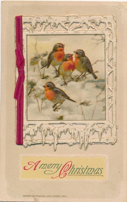 Merry Christmas Greetings - Birds - Card on Card - DB