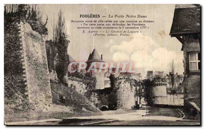 Old Postcard Fougeres La Porte Notre Dame Former city gate reliee by a curtai...