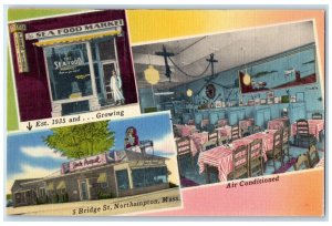 Northampton Massachusetts Postcard Bridge Jack August Sea Foods Multiview c1940