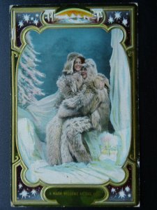 Christmas Greetings A WARM WELCOME AT THE POLE c1910 Embossed Postcard by W&K