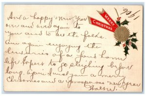 1909 Merry Christmas Holly Berries Clarksboro New Jersey NJ Antique Postcard