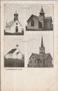 Claresholm Alberta Churches Multiview c1910 Postcard G77 *as is