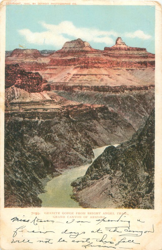 Grand Canyon, AZ Granite Gorge from Bright Angel Trail 1905 Postcard