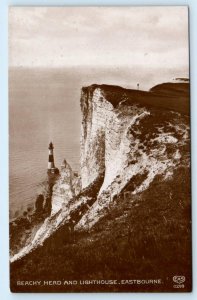 RPPC EASTBOURNE, United Kingdom ~ BEACHY HEAD LIGHTHOUSE  c1930s Postcard