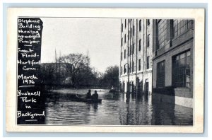 Hartford CT, Telephone Building Showing Submerged Pumper Great Flood Postcard