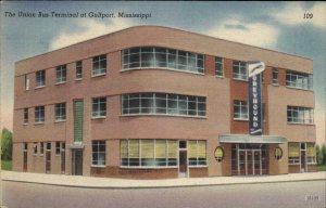 GULFPORT MS Union Bus Terminal Station Old Linen Postcard