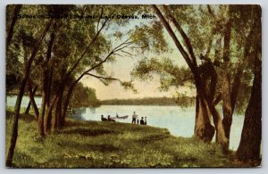Lake Odessa Michigan~Scene On Jordan Lake~Man Rowing Boat~1908 Postcard