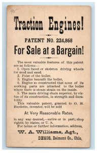 c1880's Traction Engine Patent For Sale Farming Equipment Belmont Co OH Postcard