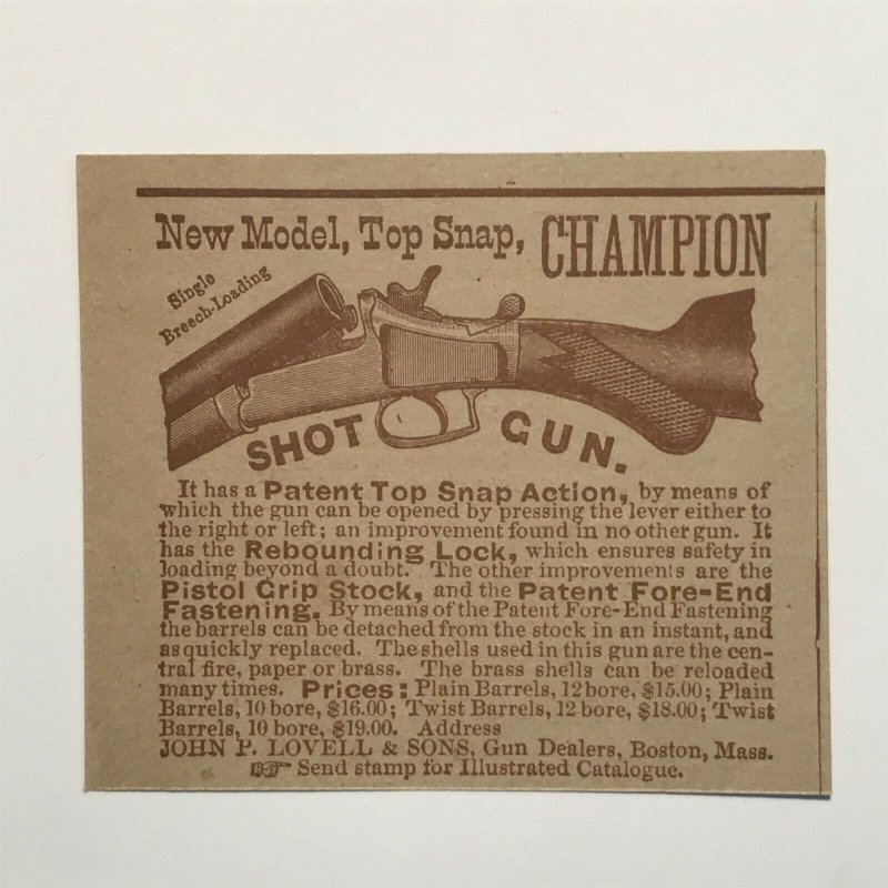 Shot Gun Champion Snap Action Victorian 1884 Print Ad 2V1-27