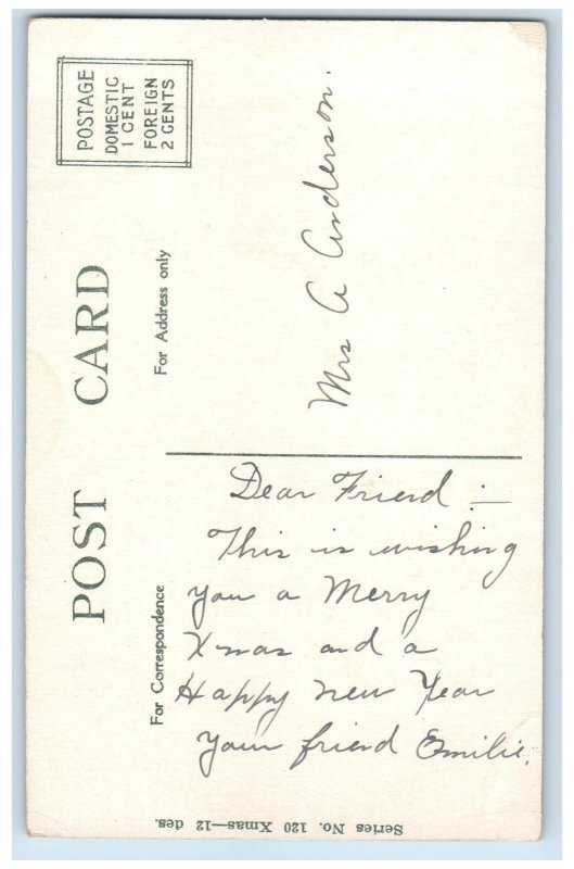 c1910's Christmas Santa Claus Design Snowman Berrie In Winter Antique Postcard 