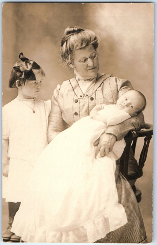 x3 LOT c1910s Women & Children RPPC Mother Grandmother Girl Kids Real Photo A176