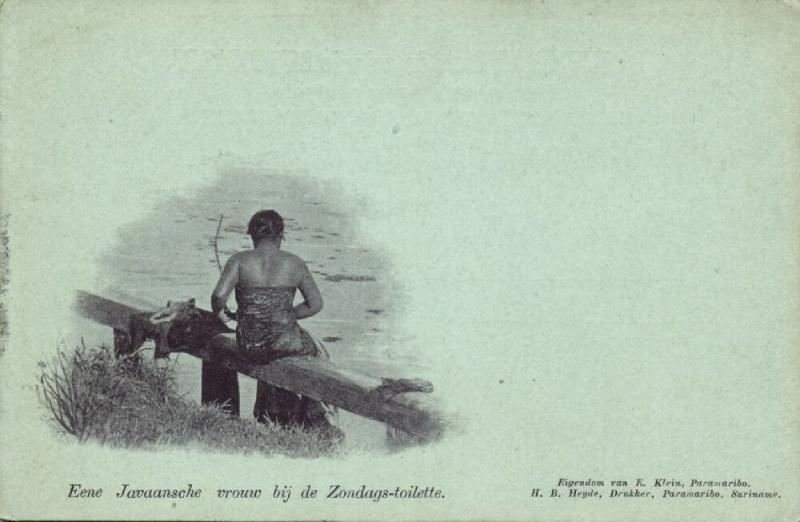 suriname, Native Javanese Girl Washing (1899)