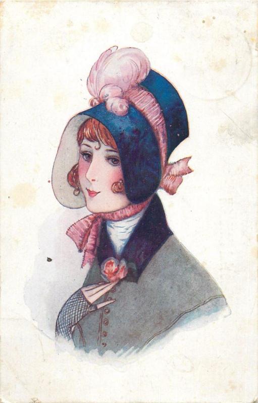 Chocolat AIGLON chocolate advertising 1920s postcard fancy lady hat bonnet 