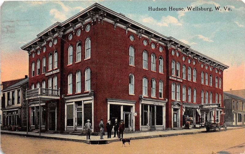 E64/ Wellsburg West Virginia Postcard 1913 Hudson House Hotel Men 11 