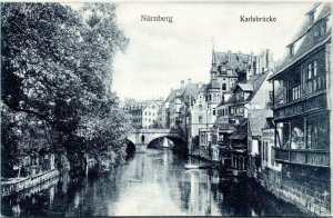 postcard Germany, Bavaria, Nuremberg -  Karlsbrücke bridge