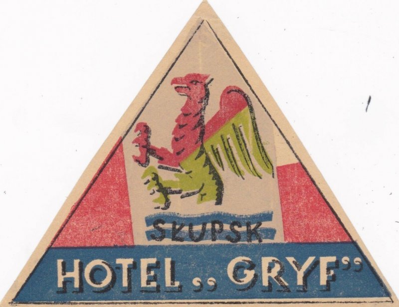 Poland Skupsk Hotel Gryf Vintage Luggage Label lbl1656