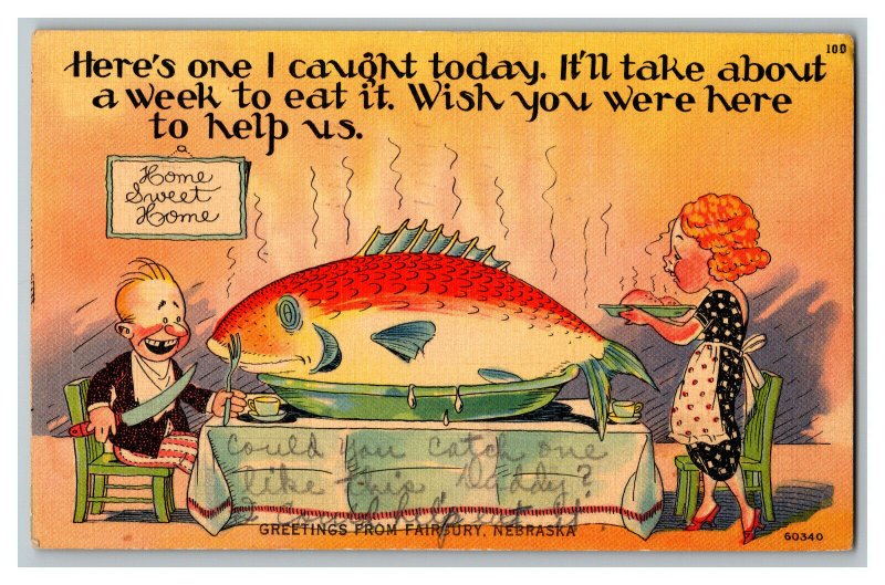 1941 Postcard There's One I Caught Today Fish Vintage Standard View Comic Card 