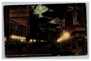 Vintage 1915 Postcard 12th Street & Olive Traffic at Night St. Louis Missouri