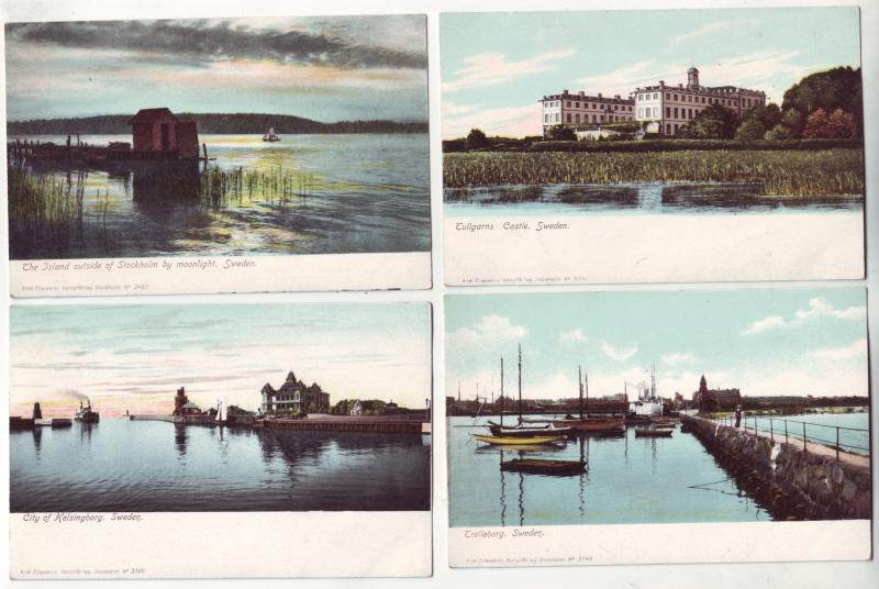 P378 JL postcard 4 old sweden trelleborg, tullgarns, helsingborg, stockholm